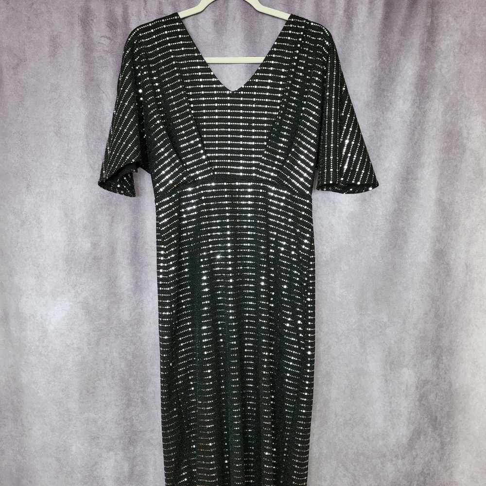 Shiny Silver Stretchy Long Dress